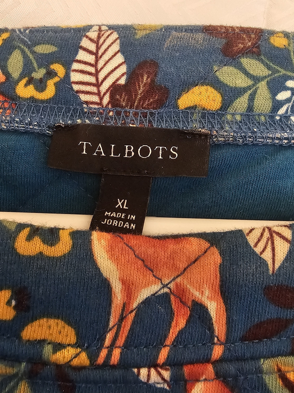 Talbots Quilted Sweatshirt - Woodland Fox & Deer Teal - Picture 4 of 5